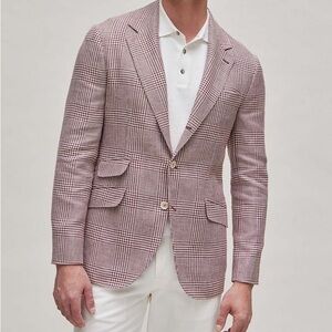 NWT Brunello Cucinelli Prince Wales Red and White Sport Coat and Pants SZ EU52